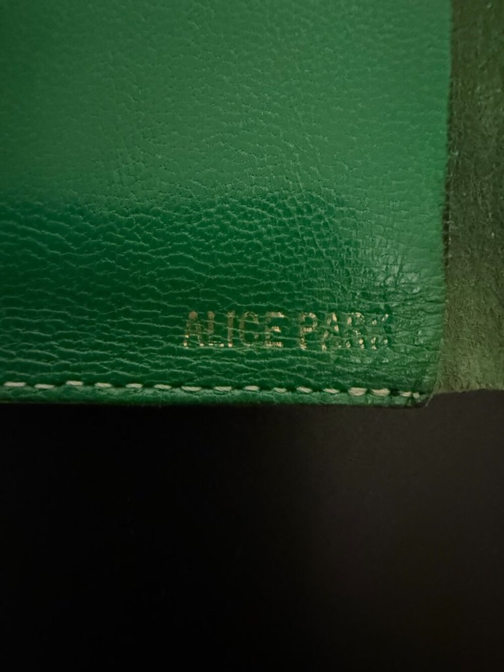 Alice Park Green Leather Wallet Minimalist Fold Over Card Holder